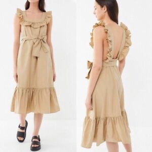 UO - Tan Maxi Ruffle Dress with Pockets